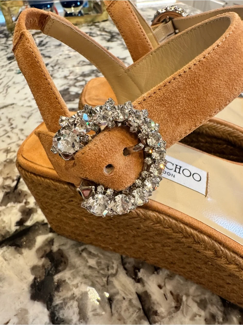 Jimmy Choo Mirabelle 70 Crystal Embellished Suede Espadrille Sandals - Size 39